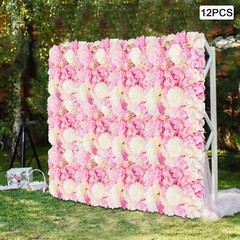 12PCS Artificial 3D Flower Wall Panel Wedding Backdrop Wall Decor Pink 15*15in