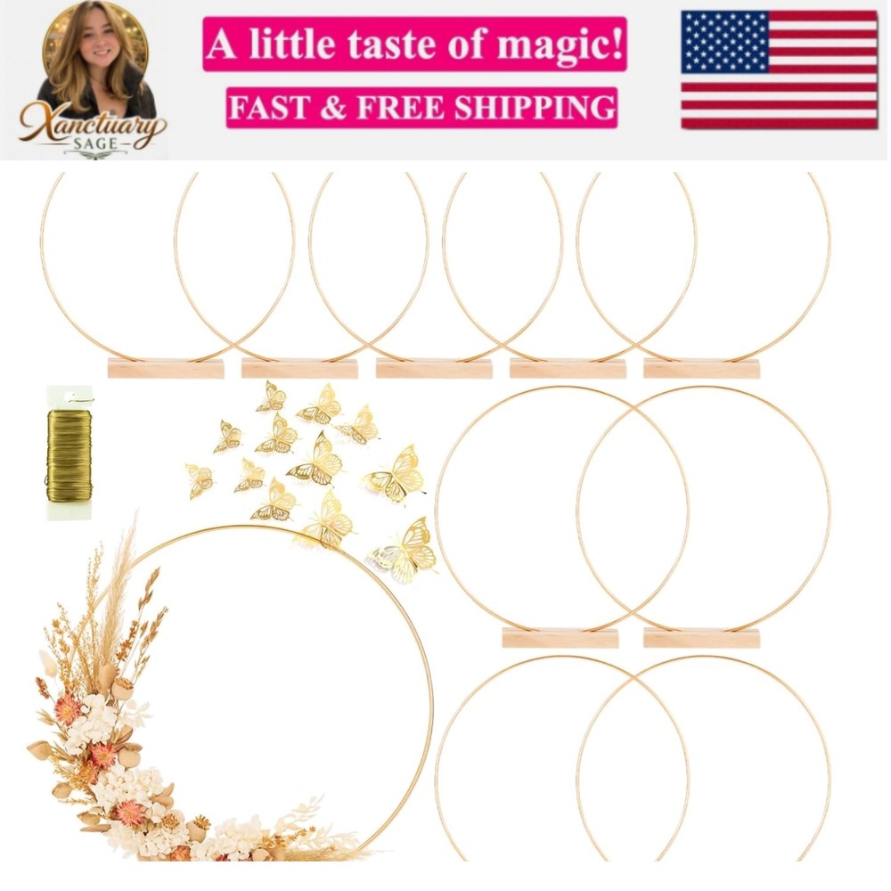 10 Pack Floral Hoop with Stand and 38-Yard Paddle Wire 12 Inch Metal Rings fo…