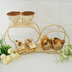 GOLD NATURAL 2 Tier Round Metal Wood Geometric Floating Shelf Events Decorations