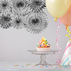 12Pcs Hanging Paper Fans Party Set Decoration for Home Birthday Wedding Silver