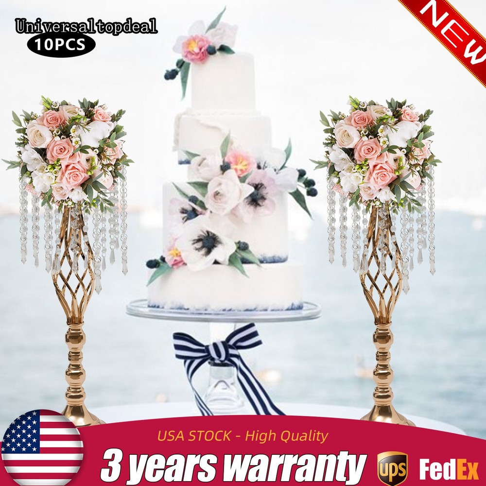 10Pcs Crystal Flower Stands Vases 55cm Wedding Centerpieces Dining Table Gold US