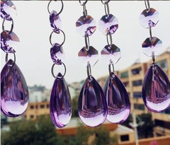 20Pcs Purple Crystal Glass 38mm Smooth Teardrop Pendant w/ 14mm Octagon Beads