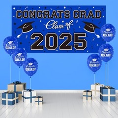 Graduation Party Decorations 2025 Plastic Backdrop – 65″ x 32.7″ Congrats Gra…