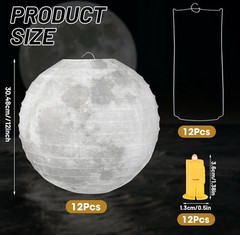 12 Pcs 12 Inch Moon Space Galaxy Paper Lanterns LED
