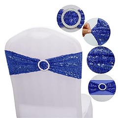 Stretch Sequin Chair Sashes 50 Pack Blue 6×14 Inch Spandex Bands for Wedding