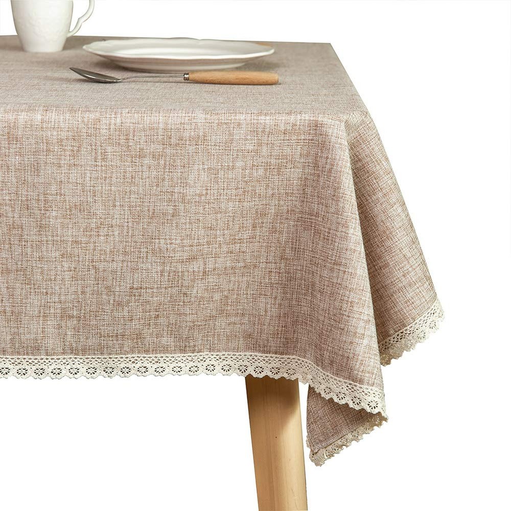 Linen Rustic Burlap Washable Tablecloth,Solid Heavy Weight Tan 55 x… Fast Ship