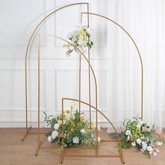 4 Gold Metal Floral Display Frame Half Moon Backdrop STAND Arch Set Party Events