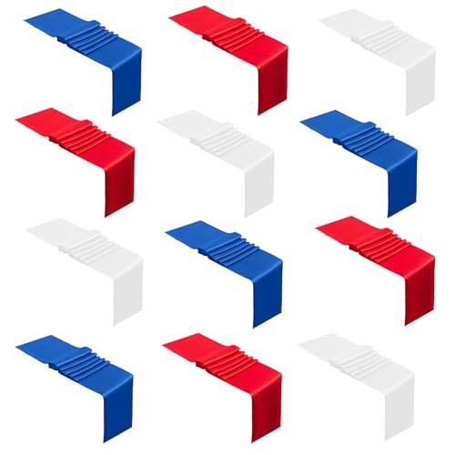 12 Pcs Patriotic Color Satin Silk Table Runners, American Red Red white blue