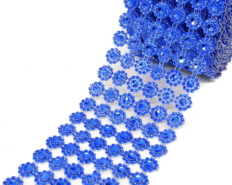 10YD Royal Blue Diamond Bling Mesh Rhinestone Ribbon Wrap Wedding Decoration 4″