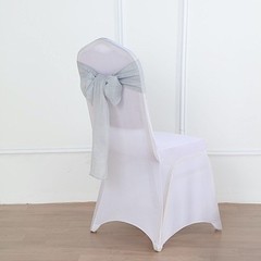 5 SILVER CHAIR SASHES Premium Polyester Faux Burlap Wedding Decorations
