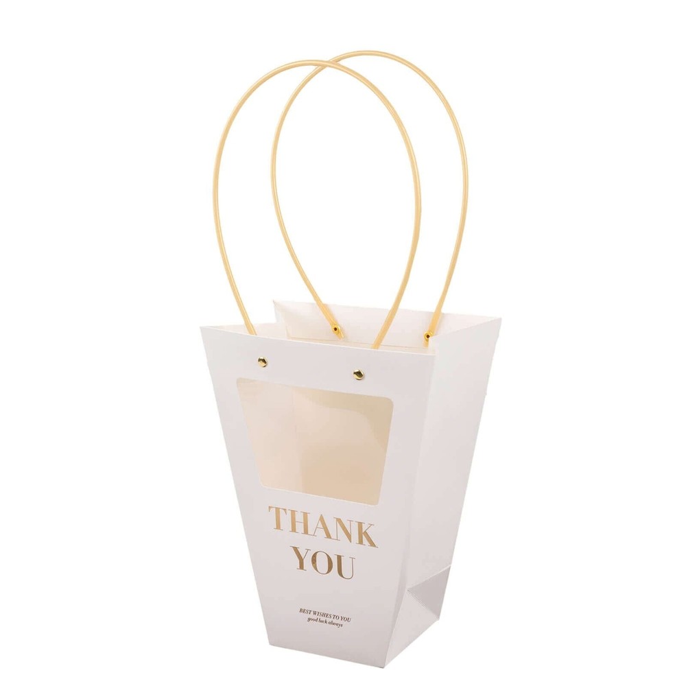 6 Clear White Window Paper Flower Gift Bags Handles Party Events Decorations
