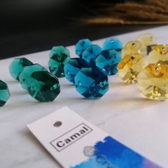 140pcs DIY 3color Octagonal Crystal Glass Beads 14mm 2holes Chandelier Part