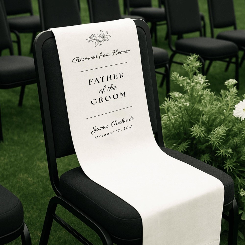 Floral Fabric Reserved In Loving Memory Wedding Seat Banner