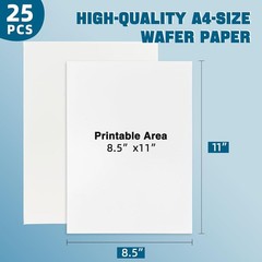 Edible Wafer Paper Sheets, 25 Count, A4 8.5″ x 11″, 0.3mm, Printable