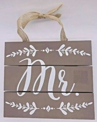 Set of 2 Burnes of Boston Wedding Chair Signs Wall Decor Mr. Mrs. Bride & Groom