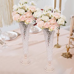 2Pcs 20.86in Gold Trumpet Crystal Wedding Flower Decoration Vase For Anniversary