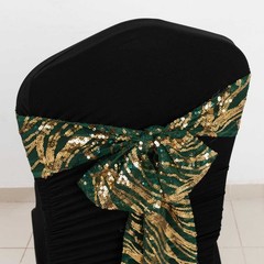 5 HUNTER GREEN GOLD Wave Mesh Embroidered Sequins CHAIR SASHES Party Events