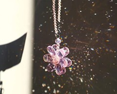 Pink Crystal Flower Car Charm Rear View Mirror Pendant Decor | Pink Flower