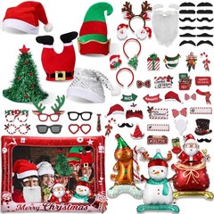 64 Pcs Photo Booth Props Set – Christmas Party Decorations, Hats, Headbands, …