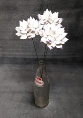 3 Handmade Paper Flowers on stems (White w/Purple tips) for Wedding, Valentine’s