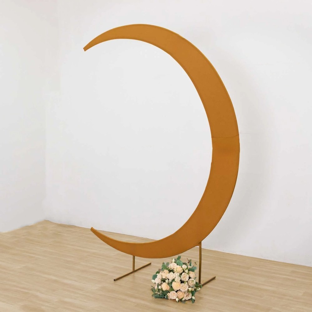 7.5 ft GOLD Fitted Spandex Half Crescent Moon Arch BACKDROP STAND Cover Wedding