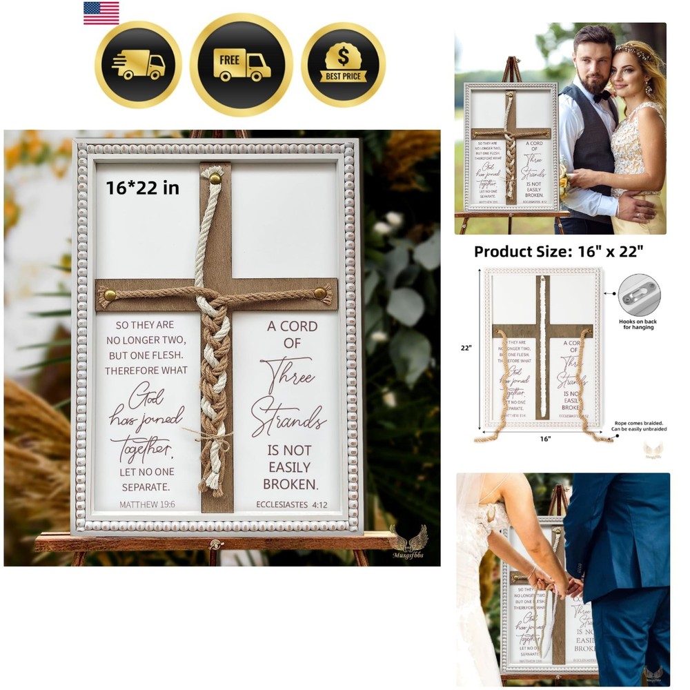 A Cord of Three Strands Wedding Ceremony Sign 16×22 in – Unity Rope Cross Bra…