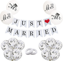 Just Married Car Decorations, JUST MARRIED Banner Wedding Bunting, Mr and Mrs B