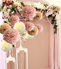 12-Piece Boho Dusty Rose Mauve Pink Tan Brown Cream Party Tissue Pom poms