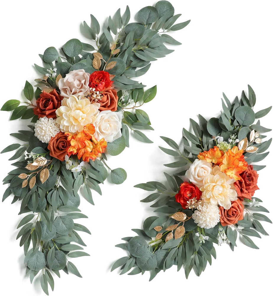 Burnt Orange Wedding Arch Flowers – Pack of 2 for Ceremony & Decor