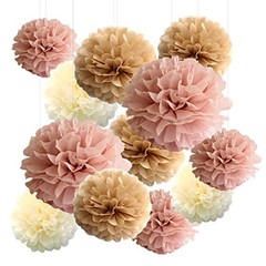 12-Piece Boho Dusty Rose Mauve Pink Tan Brown Cream Party Tissue Pom poms