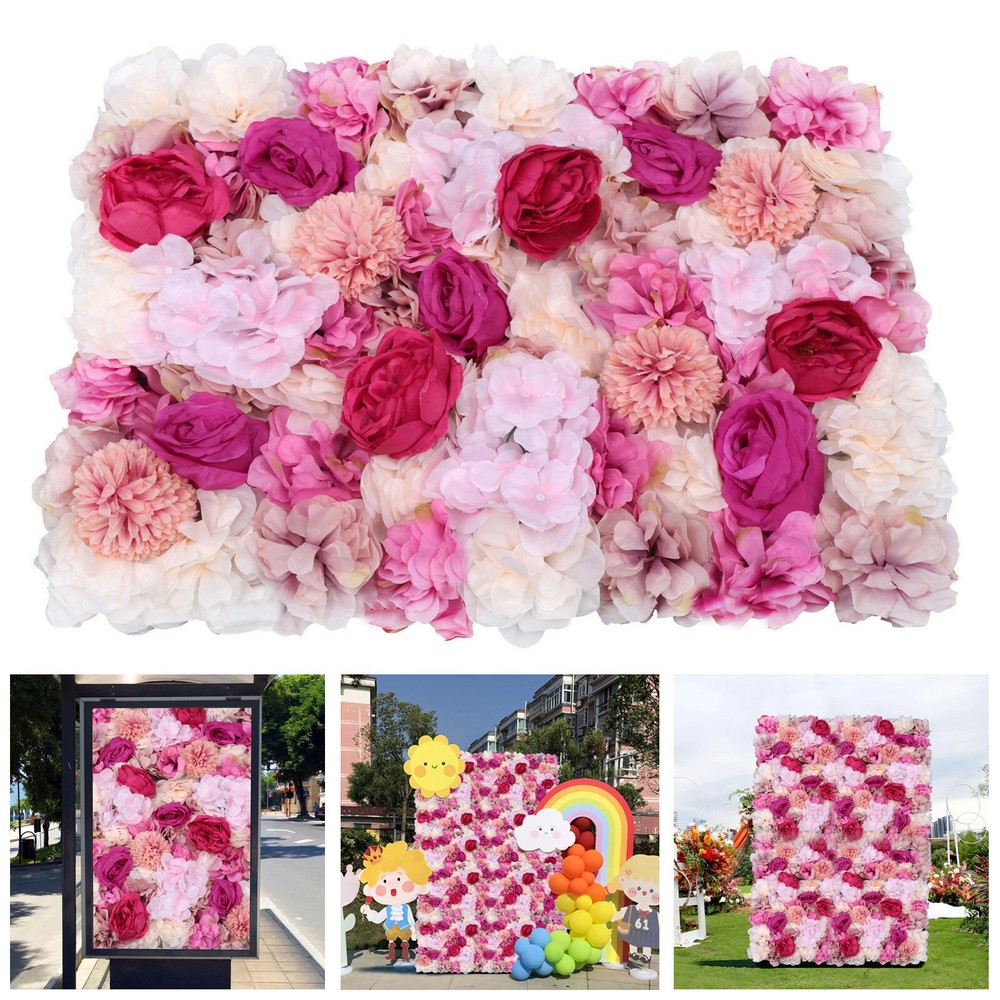 6pcs Silk Artificial Flower Wall Panel Wedding Party Backdrop Floral Home Decor