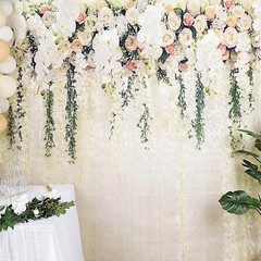 8 ft Printed Vinyl PHOTO BACKDROP White Roses Party BANNER Events Decorations