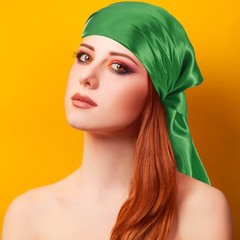 2Pcs 35 Inch Square Satin Head Scarf Silk Feeling Hair Scarf, Green