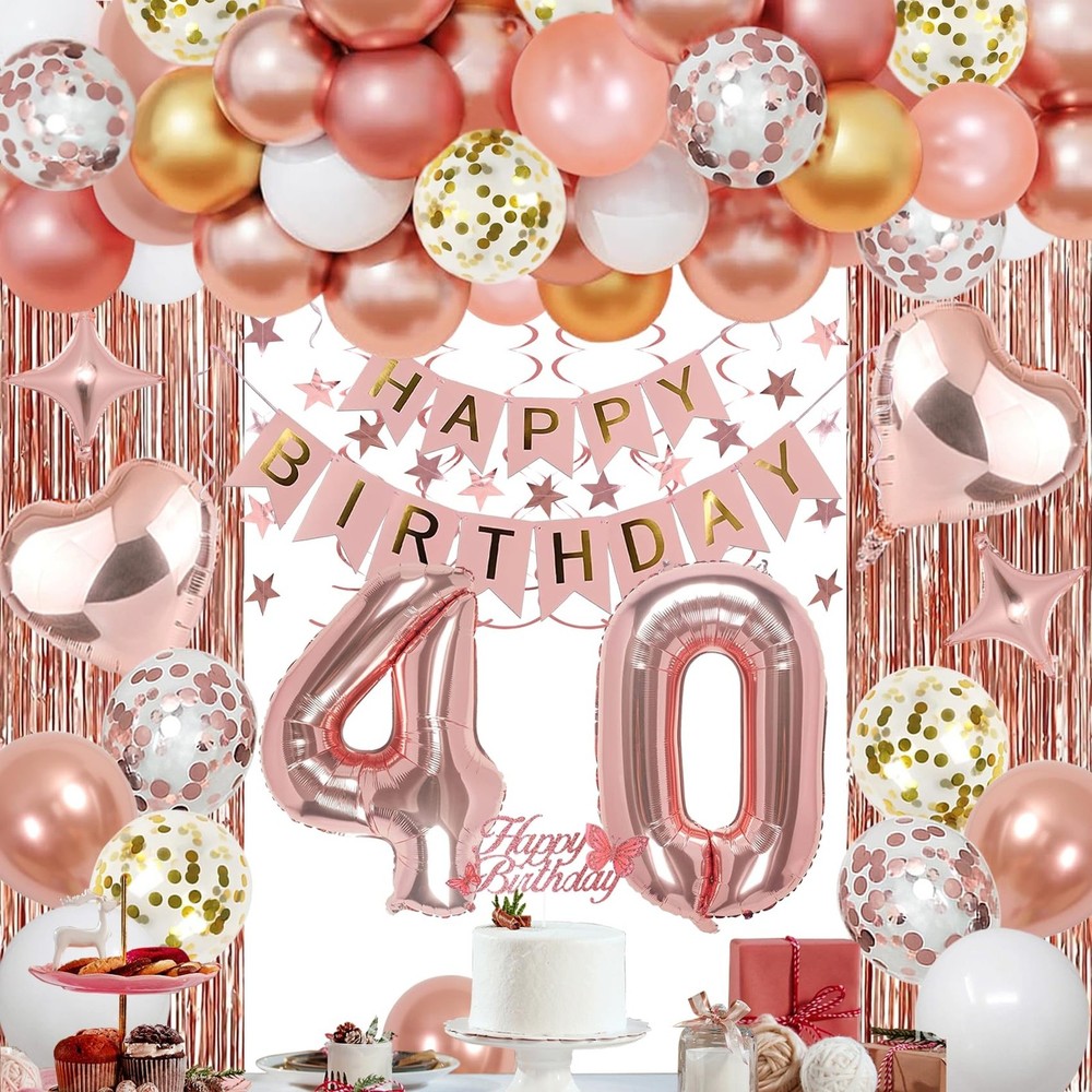 40th Rose Gold Birthday Party Decorations for Women, Rose Gold Happy Birthday…