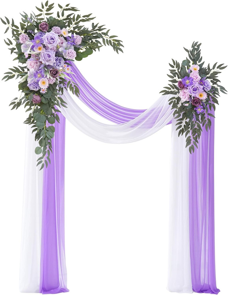 Deluxe Wedding Arch Flowers & Drapes Kit – Purple Sage Silk Arrangements