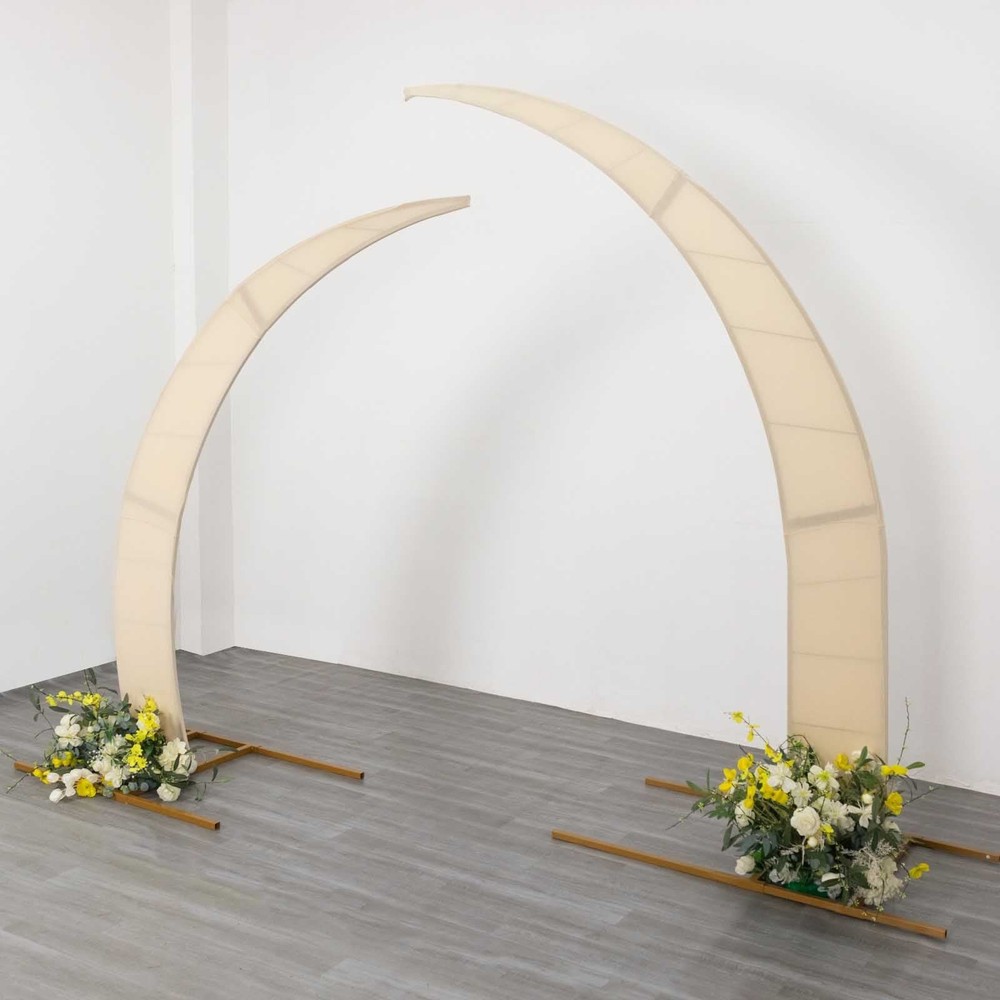 2 BEIGE Fitted Spandex Half Crescent Moon Arch BACKDROP STAND Events Wedding