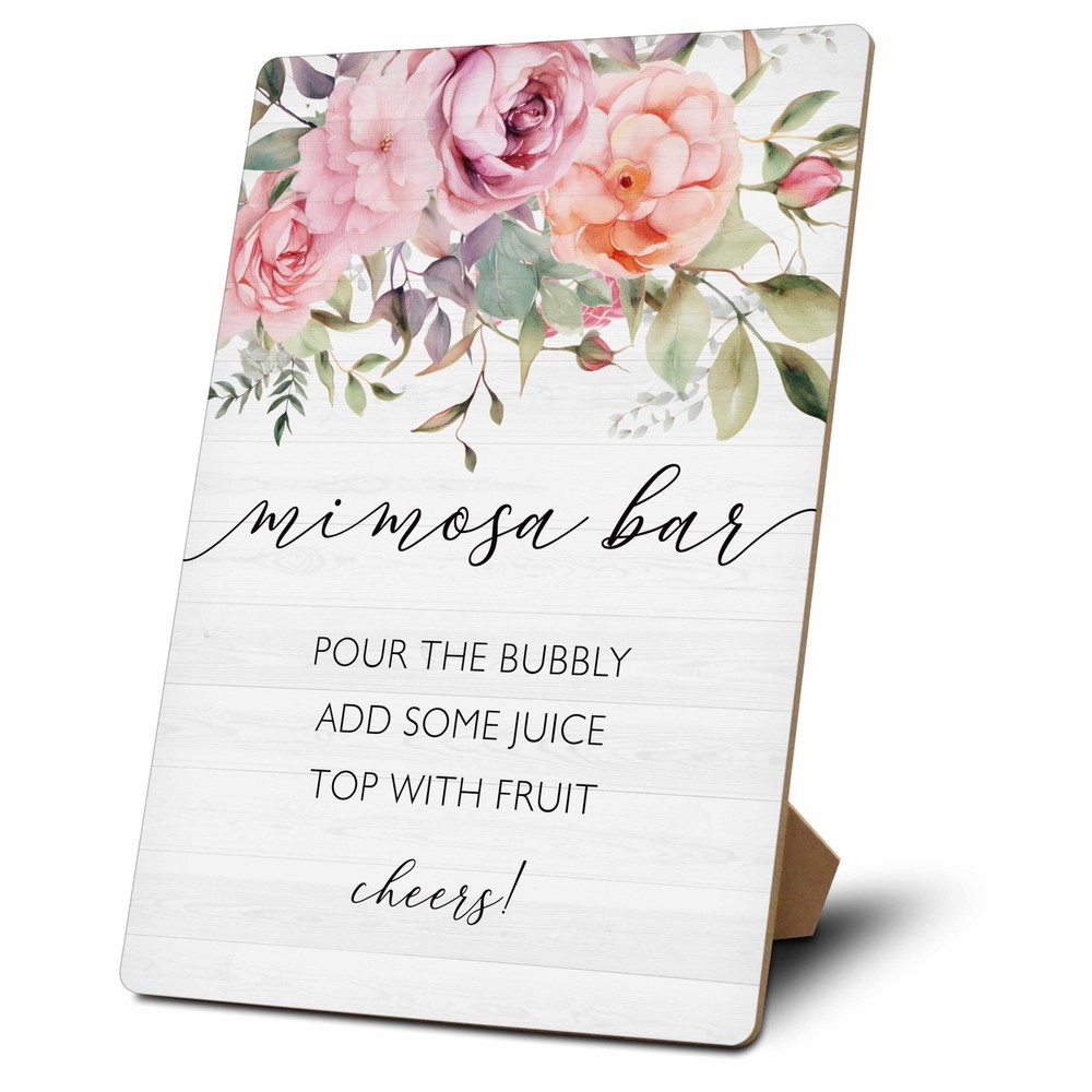Mimosa Bar Sign, Mimosa Bar Supplies, Floral Brunch Decor, Flower Wooden Tabl…