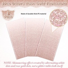 3 Pack Ombre Rose Gold Plastic Tablecloth for Parties, Gradient Pastel Rose G…