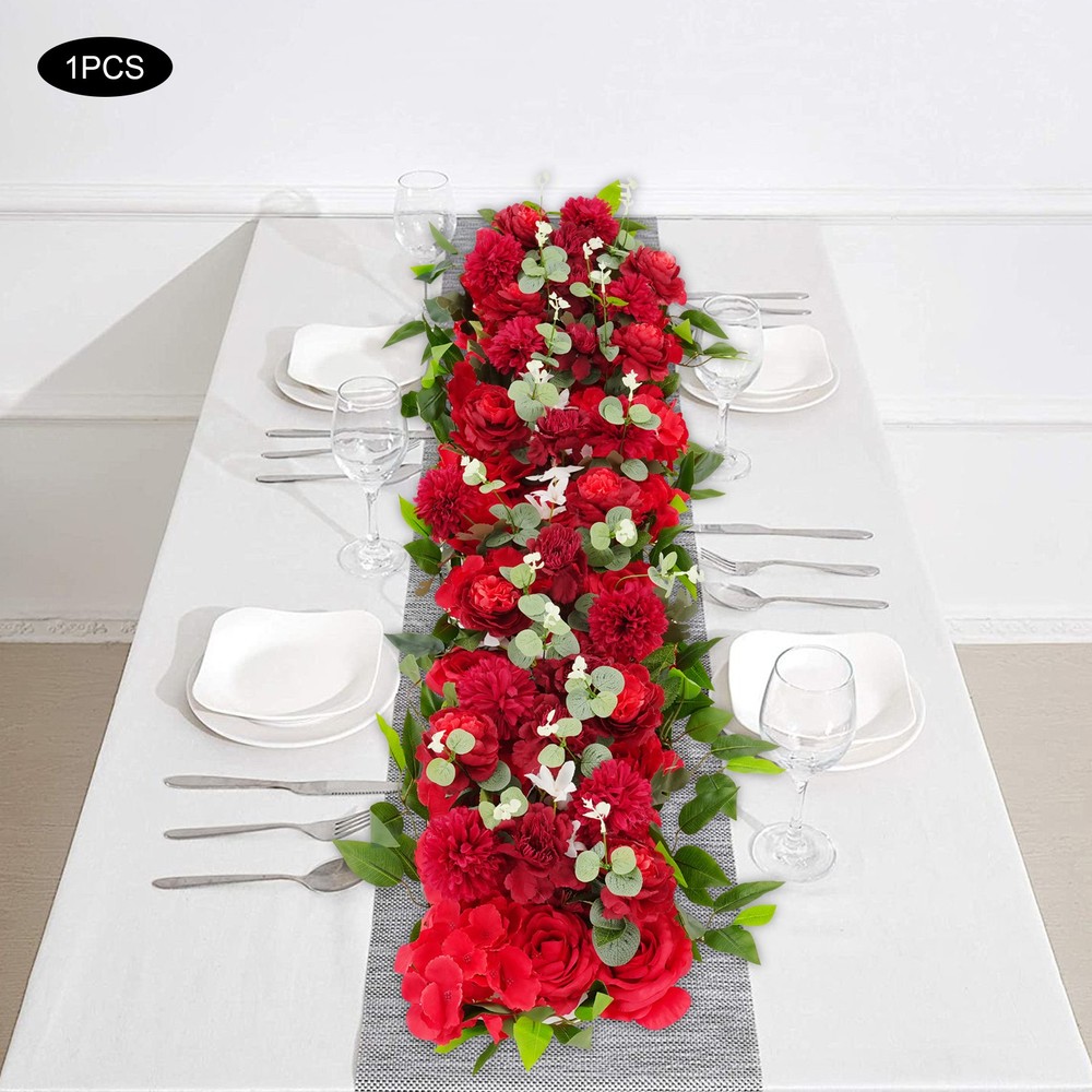 Elegant Red Floral Arrangement Row Wedding Backdrop Staircase Fence Decoration