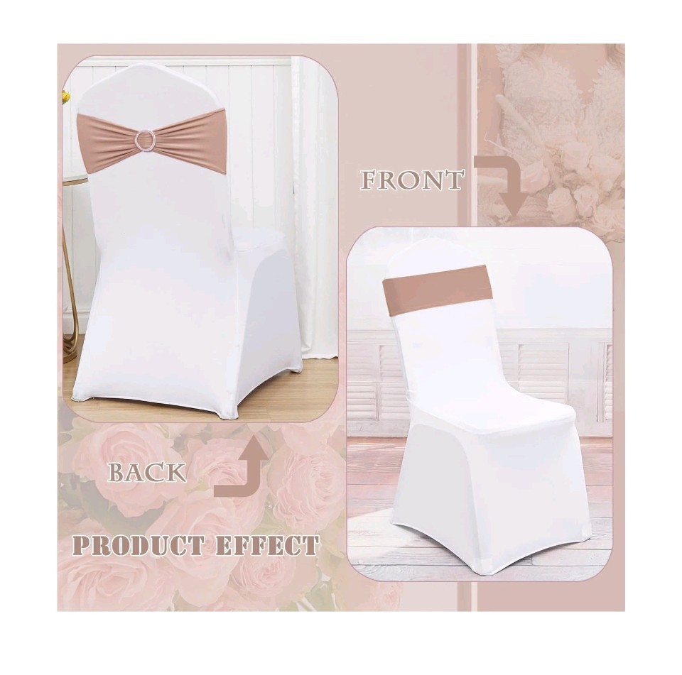 Nude Spandex Chair Bands Plastic Buckle Washable Wrinkle Free Wedding, Parties