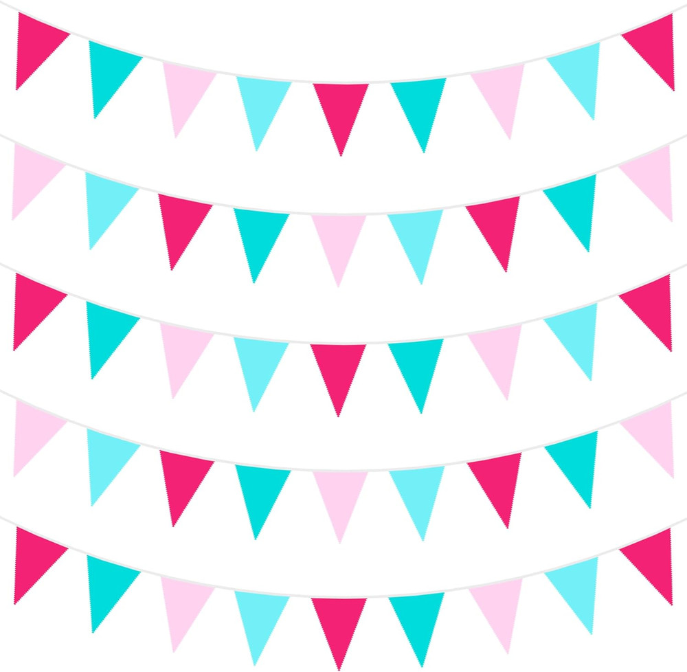 40Ft Teal Hot Pink Fabric Bunting Banner Pennant Hanging Party Decorations Trian