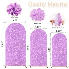 Set of 3 Lavender Spandex Wedding Arch Covers 7.2FT 6.6FT 6FT Sequin Backdrops