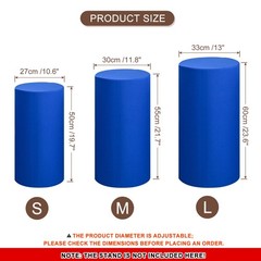Set of 3 Cylinder Spandex Stand Covers, Sapphire Blue, Elastic Fabric-Small