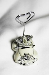 6 Wedding Table Bomboniere Name Place Card Holder Stand Silver Bears in Car
