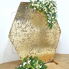 8 ft GOLD Big Payette Sequin Hexagon Backdrop STAND COVER Party Decorations