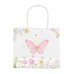 12 Pink White Glitter Butterfly Paper Gift Bags with Handles Wedding Party