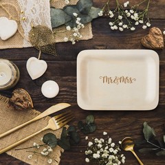 Mr. and Mrs. Disposable Wedding Plates – Rustic, Compostable Alternative t