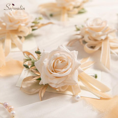 6 Pcs Champagne Boutonniere for Men Wedding, Groom and Best Man Boutonniere with