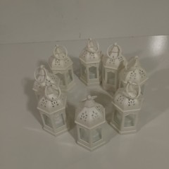 8 White LED Battery Operated Hexagon Lanterns Wedding Romantic Cutout Plastic