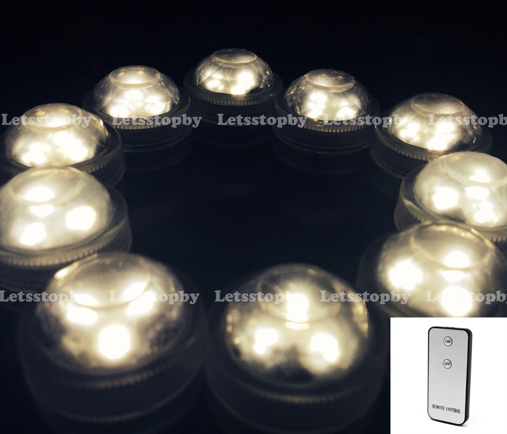 10 pcs LED WARM WHITE Tea Candle Submersible Light w/ Remote Vase Floral Wedding